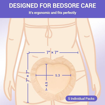 Silicone Sacrum Foam Dressing 7" x 7" with Border, High Absorbency Wound Bandage, Gentle Adhesion