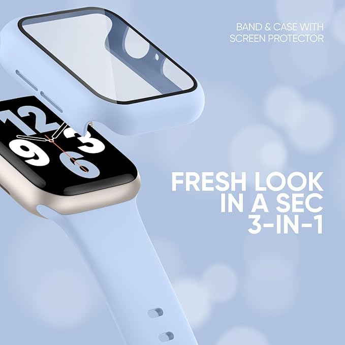 Compatible for Apple Watch Band 40mm 41mm and Case with Screen Protector, Soft Silicone Sport Strap
