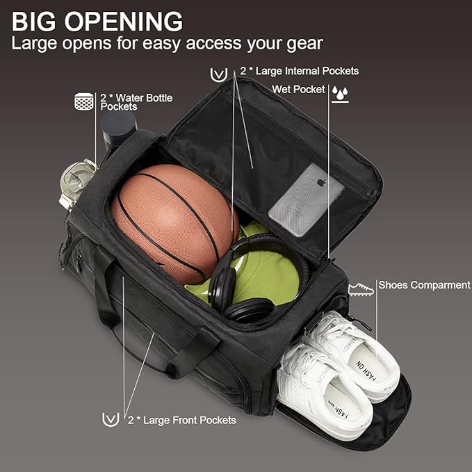Gym Bag for Men Women, Small Fitness Workout Sports Bag with Wet Pocket & Shoes Compartment, Water