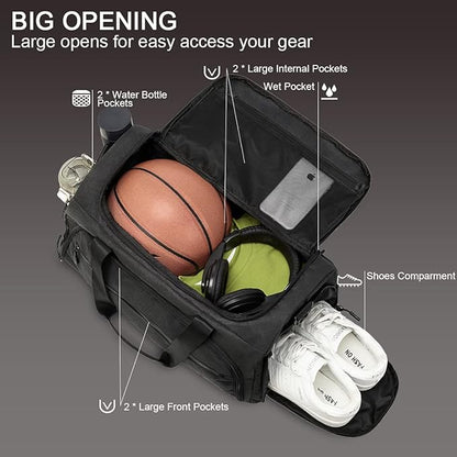 Gym Bag for Men Women, Small Fitness Workout Sports Bag with Wet Pocket & Shoes Compartment, Water