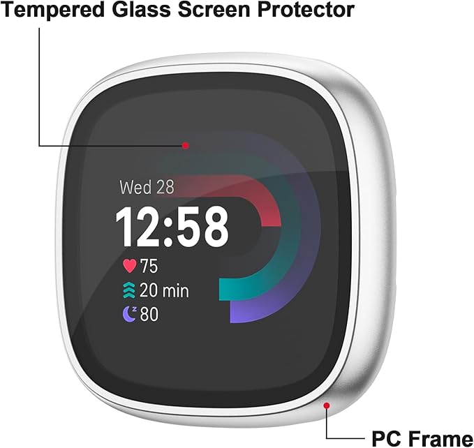 Vancle Case for Fitbit Versa 4 / Fitbit Sense 2, 4-Pack Screen Protector Tempered Glass Full Around