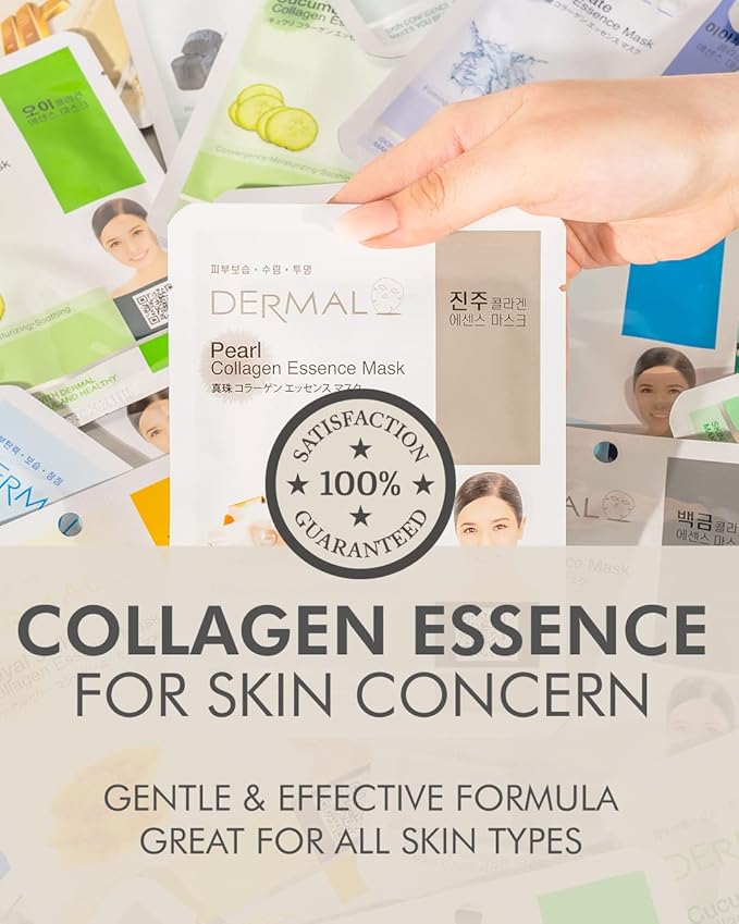 DERMAL 78 Combo Pack Collagen Essence Korean Face Mask - Hydrating & Soothing Facial Mask with