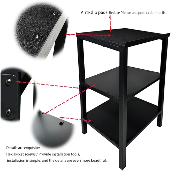 Black Heavy Duty Adjustable Dumbbell Stand - Home Gym Storage Rack with Non-Slip Base, Anti-Tip