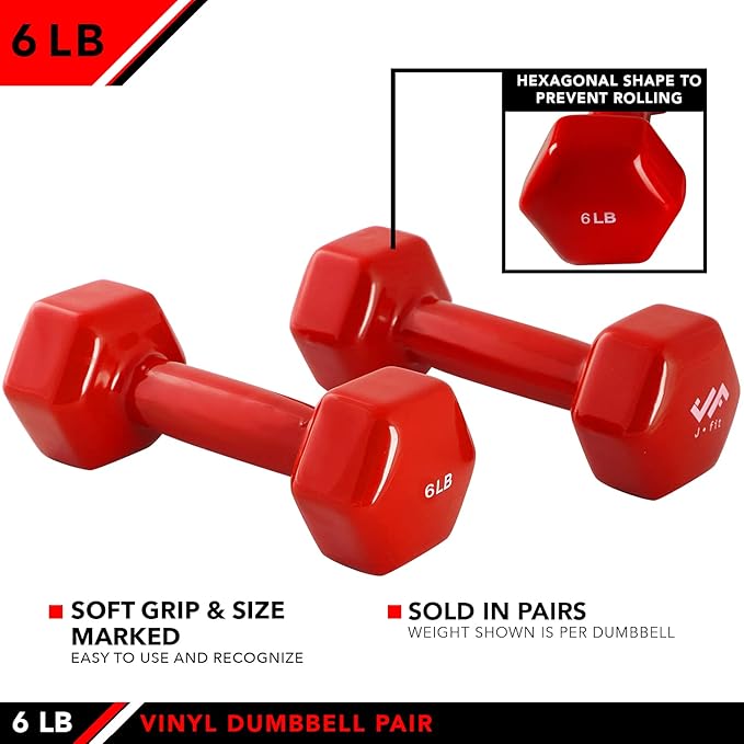 JFIT Dumbbell Pairs or Sets – Neoprene & Vinyl Coated Hand Weights for Home Gym, Strength Training