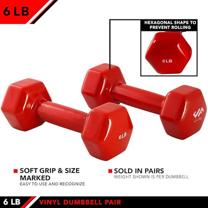 JFIT Dumbbell Pairs or Sets – Neoprene & Vinyl Coated Hand Weights for Home Gym, Strength Training