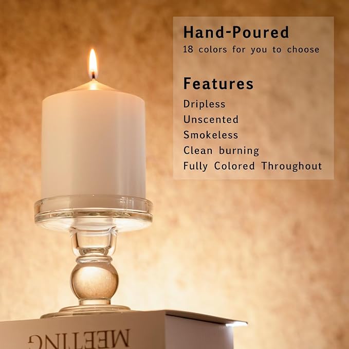 MOZEAL 3" x 6" Hand-Poured Unscented White Pillar Candles,Dripless Candles Set of 3,Long Lasting