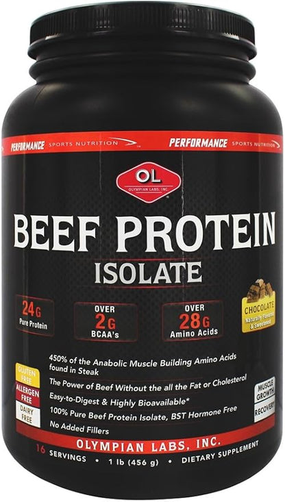 Olympian Labs Beef Protein Isolate Powder, 24g Protein, BST Free, 2 Grams BCAA's, Muscle Building