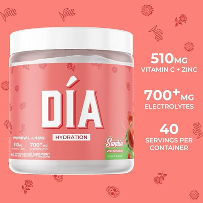 Primeval Labs Dia Hydration Electrolyte Powder | Vitamin C + Zinc, Taurine & Electrolytes | Low