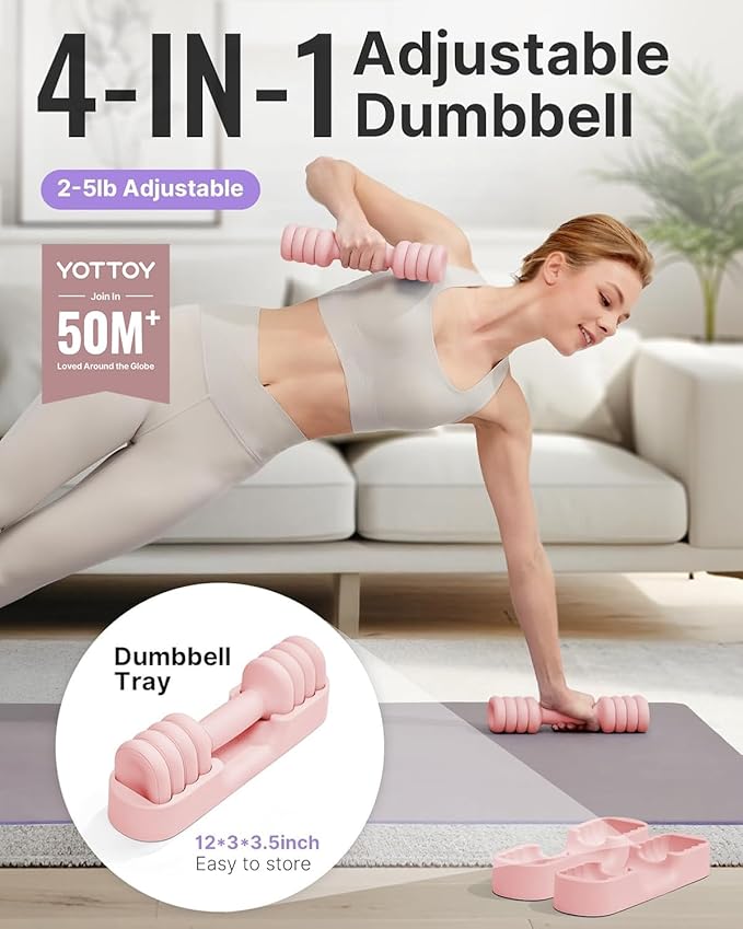 YOTTOY Adjustable Dumbbell Set of 2, 4-in-1 Hand Weights for Women at Home, Compact Free Weights