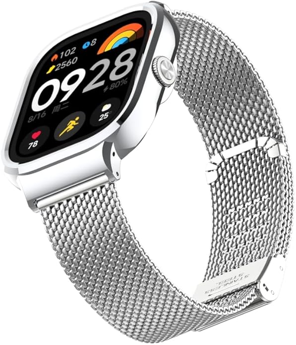 HOPMC Adjustable and Comfortable With Redmi Watch 4 Strap Metal Case 22mm Stainless Steel Mesh