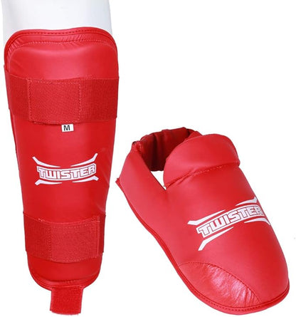 Twister WKF Karate Shin Guards | Taekwondo Shin-N-Step | Detachable Shin Guards with Foot