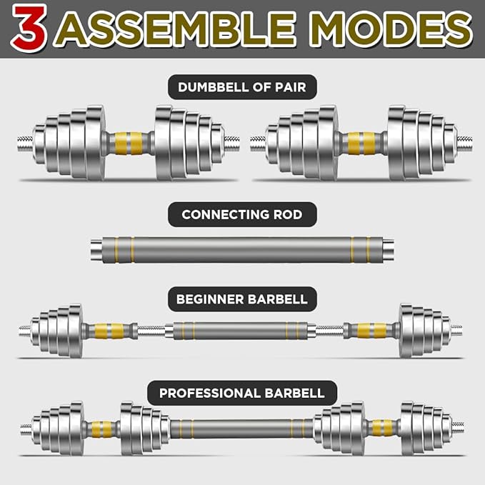 PHOEROS Adjustable Dumbbell Set - 44/66/88 LBS weights set, Dumbbell Barbell 3 in 1, Steel