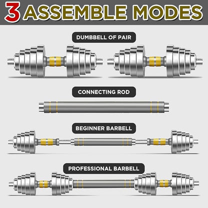 PHOEROS Adjustable Dumbbell Set - 44/66/88 LBS weights set, Dumbbell Barbell 3 in 1, Steel