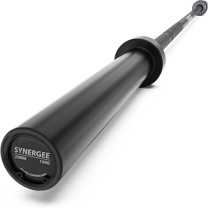 Synergee Games 15kg and 20kg Colored Ceramic Coated Barbells. Rated 1500lbs for Weightlifting and