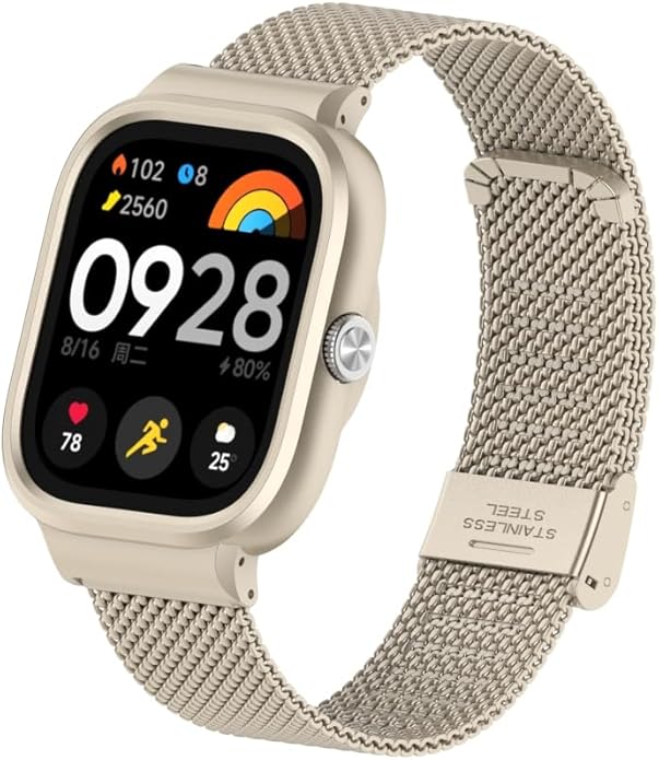 HOPMC Adjustable and Comfortable With Redmi Watch 4 Strap Metal Case 22mm Stainless Steel Mesh