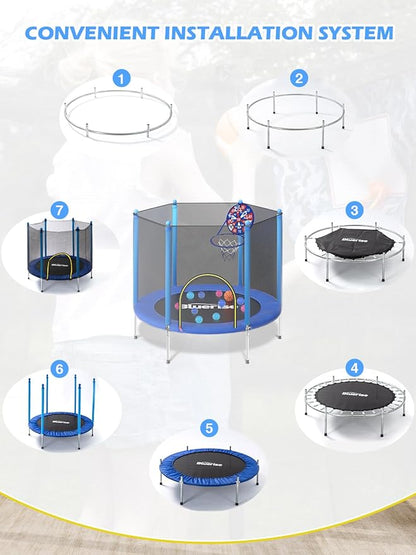 BLUERISE Trampoline 55IN 6FT Toddler Trampoline for Kids Indoor Outdoor Play for Kids Trampoline