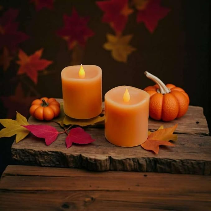 Fall Flameless LED Candles 3 inch Diameter Real Wax 2AA Battery Operated 600hr+ Flickering Candles