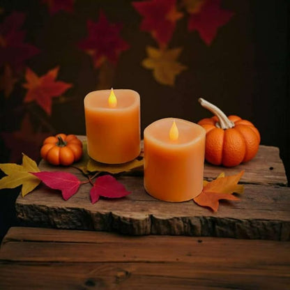 Fall Flameless LED Candles 3 inch Diameter Real Wax 2AA Battery Operated 600hr+ Flickering Candles