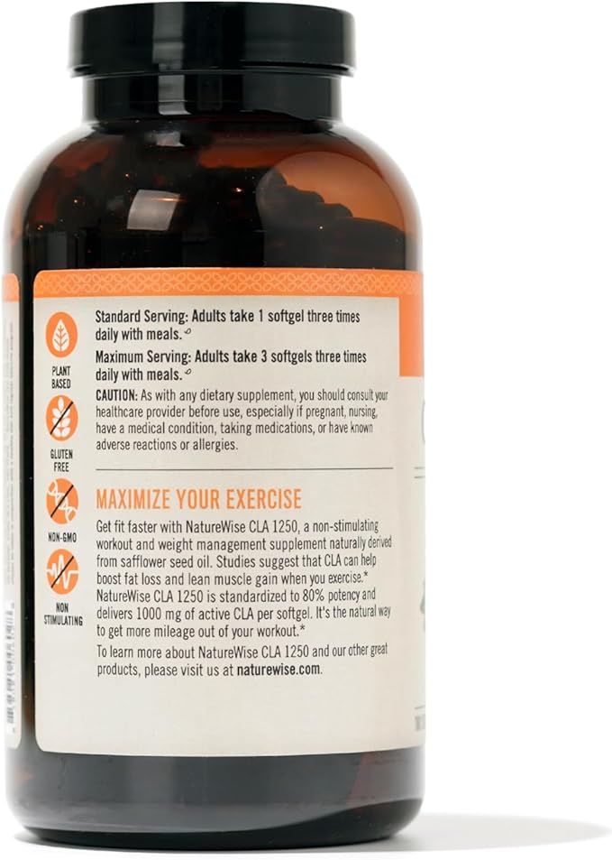 NatureWise CLA 1250 - Conjugated Linoleic Acid Supplement for Women and Men, Not Stimulating