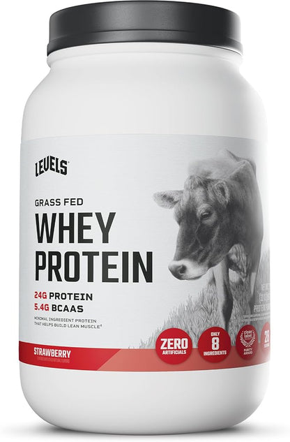Levels Grass Fed Whey Protein Powder, No Artificials, 24G of Protein, Strawberry, 2LB