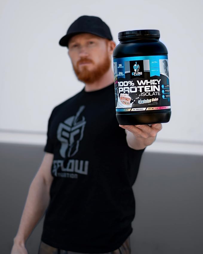 eFlow Nutrition 100% Whey Protein Isolate - Lactose-Free Digestive Enzymes Added, Low Carb, Post