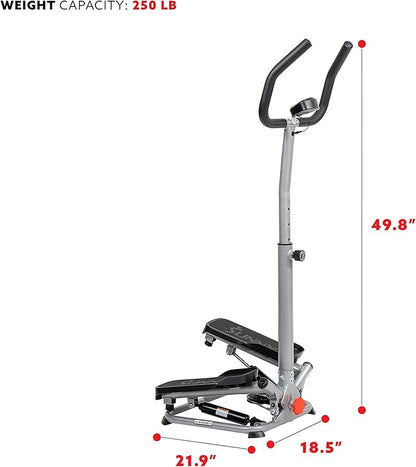 Sunny Health & Fitness Twist Stepper with Handlebar, Stair Step Machine for Cardio Workout, Compact