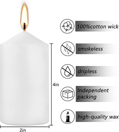 2"x4" High White Pillar Candles, Set of 20 Unscented. Bulk Buy. Ideal for Halloween, Wedding