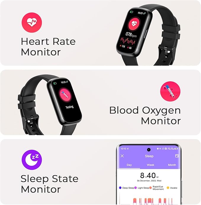 Fitness Tracker for Women Men, Smart Watch Band with 24/7 Heart Rate Blood Oxygen Sleep Monitor