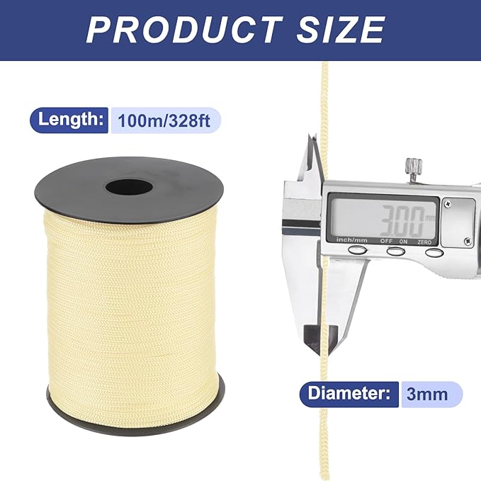 MECCANIXITY 1/8 Inch Polypropylene Rope Braided Ropes, 328ft Nylon Rope Hollow Utility Cord for
