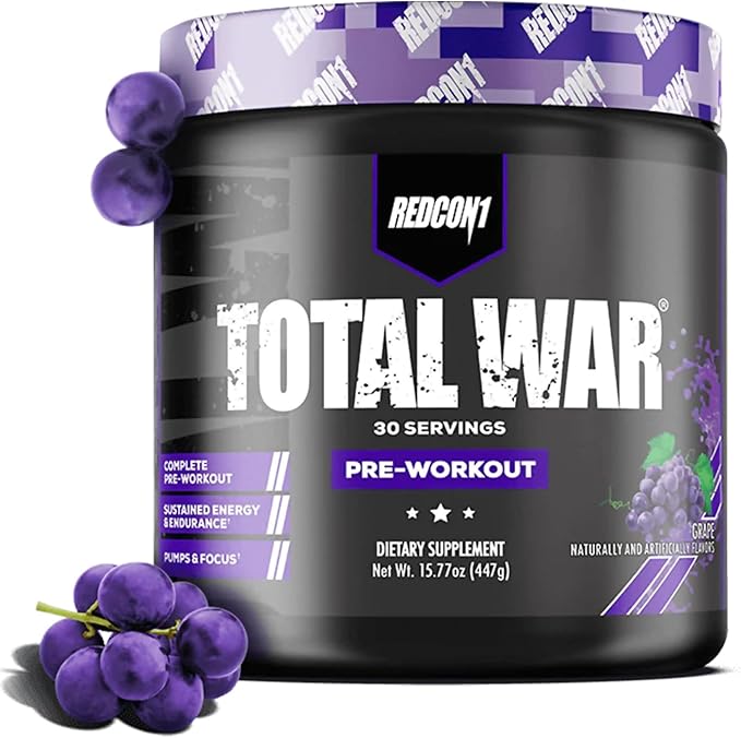 REDCON1 Total War Pre Workout, Grape - Fast Acting Caffeinated Preworkout for Men + Women with Beta