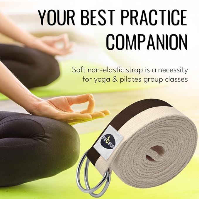 TECEUM Yoga Strap & Mat Strap – 2 IN 1 – Cotton – 6 ft 8 ft 10 ft (30+ colors) – Adjustable