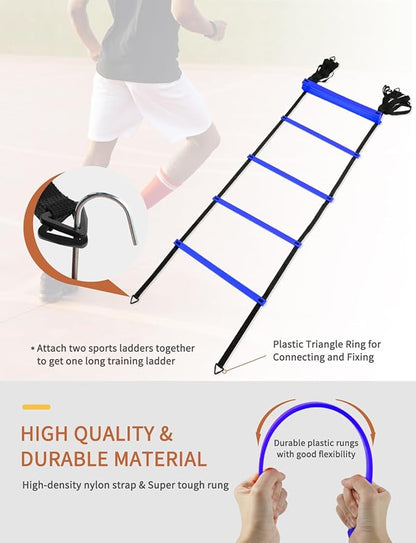 GHB Agility Ladder,Football Training Equipment Set,4 Agility Hurdles, 20 feet12 Rungs Speed