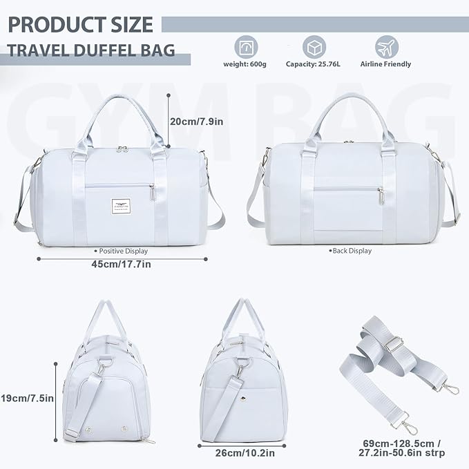 FIORETTO Womens Gym Tote Duffle Bag with Wet Pocket & Shoe Compartment, Sports Duffel Overnight