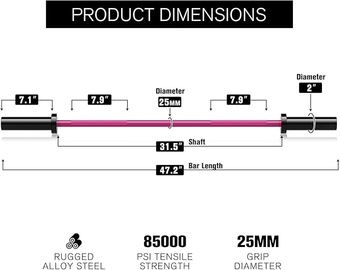 RITFIT Olympic Barbell 4ft/4.8ft/6ft - 2 Inch Weight Bar for Strength Training, Weightlifting
