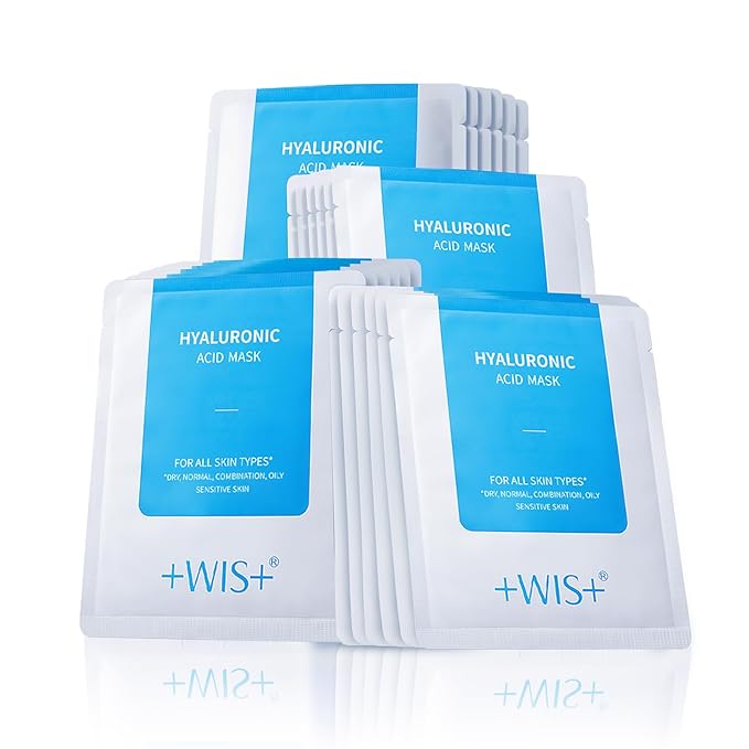 '+WIS+ Hyaluronic Acid Face Mask 24 EA with Hyaluronic Acid Serum and Vitamin B5, Hydrating Facial