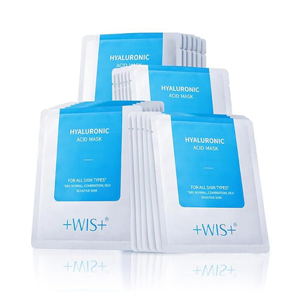 '+WIS+ Hyaluronic Acid Face Mask 24 EA with Hyaluronic Acid Serum and Vitamin B5, Hydrating Facial