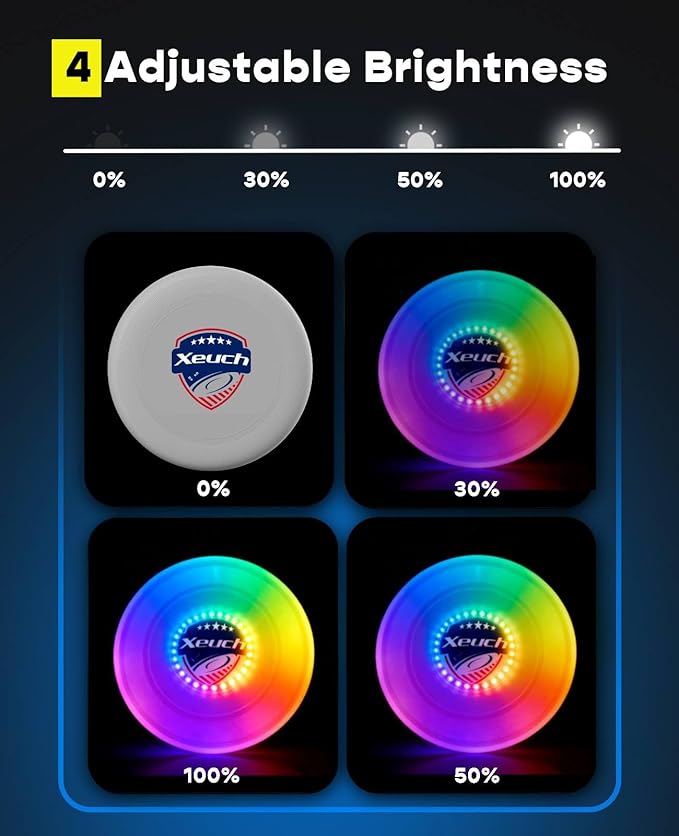 2 Pack Flying Disc, Glow Frisbee with 30 RGB LEDs, 16 Light Modes and 4 Brightness, 6-Hour