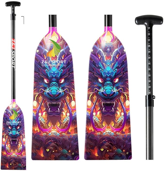 Z&J SPORT Adjustable Dragon Boat Paddle, IDBF Approved Carbon Fiber Paddle, Dragon Graphic Paddle