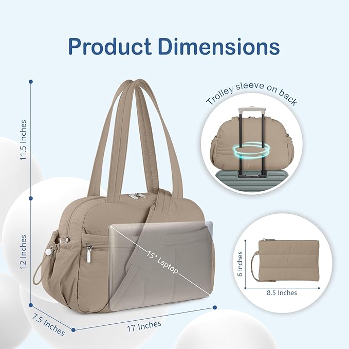TOPDesign Travel Duffel Bag for Women, Puffer Gym Bag Sports Tote with Wet Pocket, Carry On