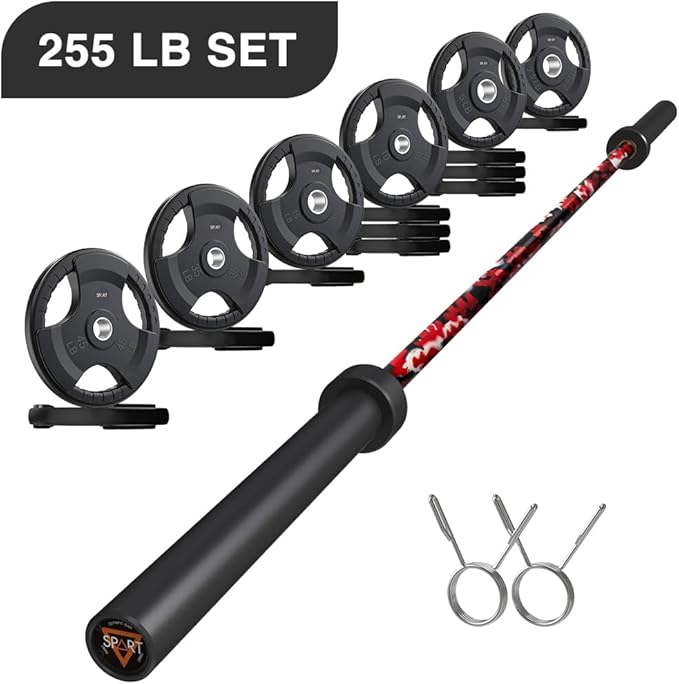 7FT Olympic Barbell Bar with Weight Plate Set Combo, Solid Olympic Bar with Bearings, 700Lbs