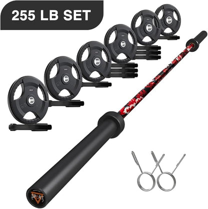 7FT Olympic Barbell Bar with Weight Plate Set Combo, Solid Olympic Bar with Bearings, 700Lbs