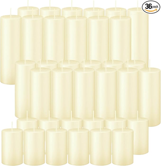 Ivroy Pillar Candles Bulk Set of 36，Hurricane Candlesï¼? Different Lengths 2 x 3/6/8 Inch (12