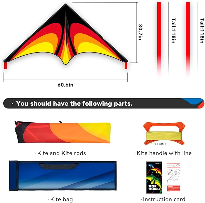 Red Large Delta Kite Flying Toys for Kids & Adults Easy to Fly，Kites Handle Line Outdoor Sports