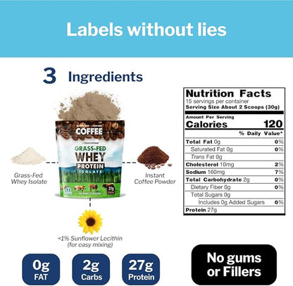 Opportuniteas Grass Fed Coffee Whey Protein Isolate Powder - 27g Protein Powder Without Artificial