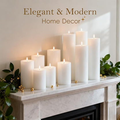White Pillar Candles Set, 12 Packs, 2.8 in x 4, 6, 8 Inch Assorted Size Unscented Pillar Candles
