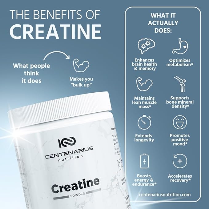 Centenarius Nutrition Creapure® Creatine Monohydrate Powder Supplement - Creatine for Women and Men