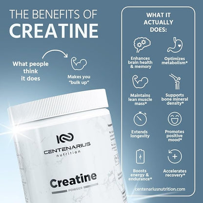 Centenarius Nutrition Creapure® Creatine Monohydrate Powder Supplement - Creatine for Women and Men