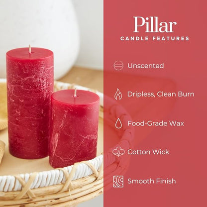 Simply Soson 3x4, 3x6, 3x8 inch Red Pillar Candles, Set of 3 Pillar Candles, Rustic Texture