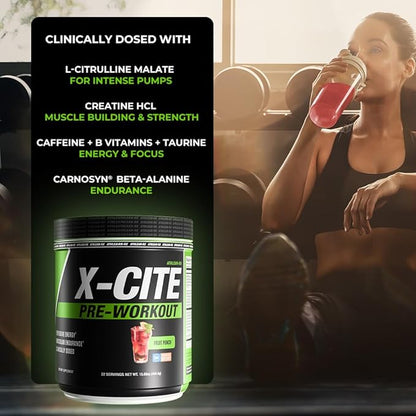 X-CITE Pre-Workout by ATHLEAN-X - Enhanced Formula with Beta-Alanine, Creatine & Caffeine for