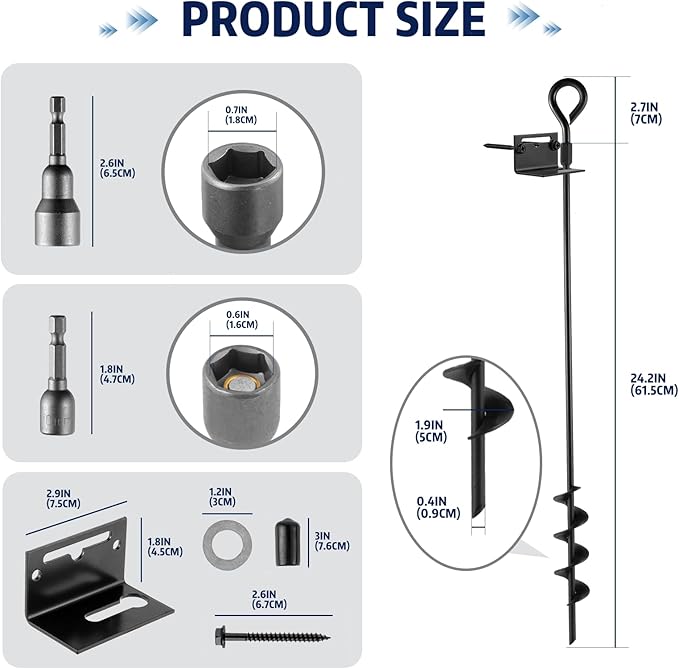 MIXXIDEA 24 in Mobile Home Anchors, Metal Ground Anchor Screw in, Heavy-Duty Earth Anchors with